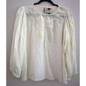 Farm Rio x Anthropologie Women's Sz Medium Ivory/Cream Lace Inset Blouse